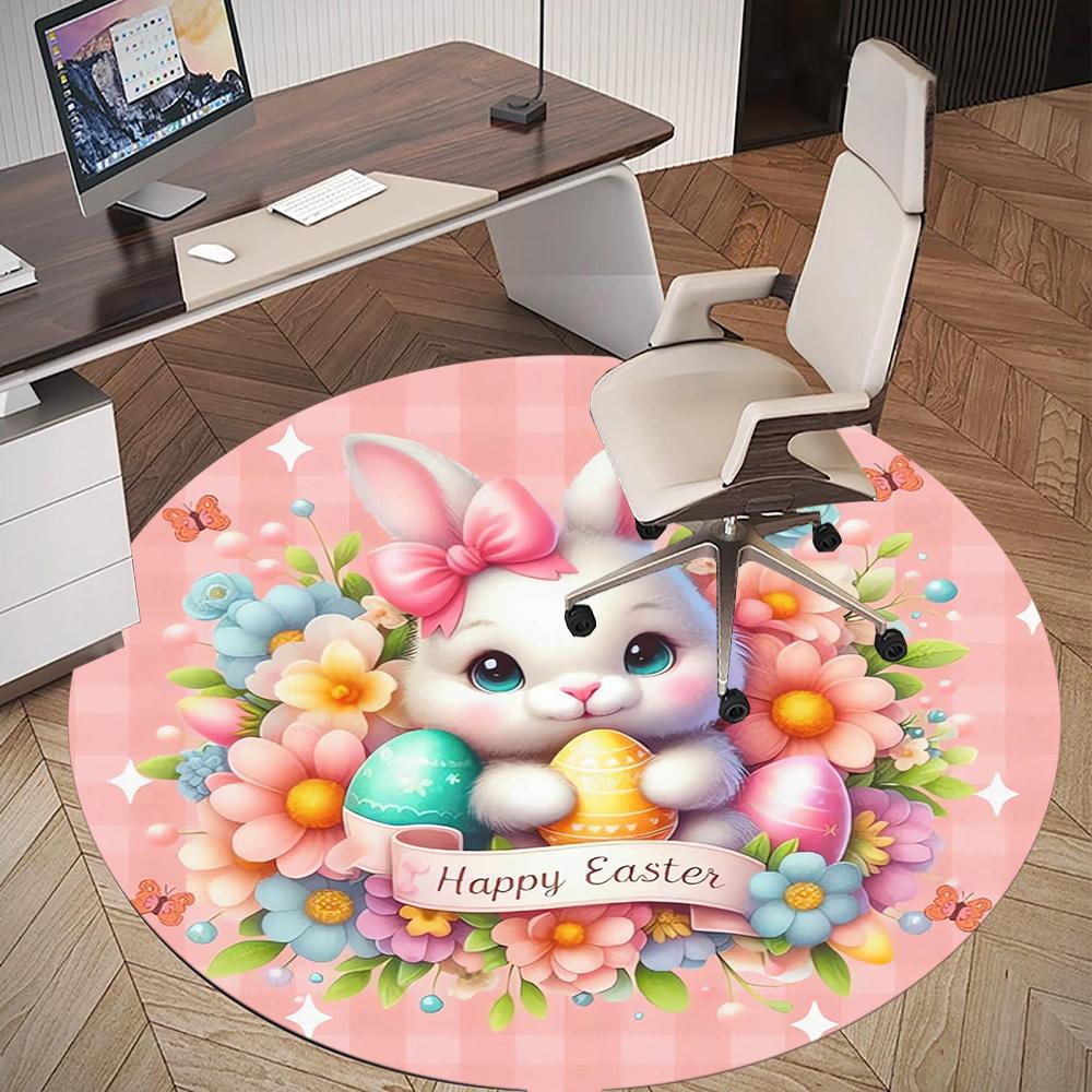 1pc Easter Bunny Round Chair mat Area Rug - Non-Slip, Floor Mat for Office, Bedroom, home decor Christmas Gift p0811043