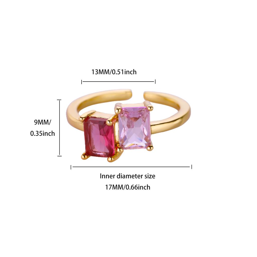 Stainless Steel Zircon Square Ring for Women 18K Gold Plated 2 Colors Adjustable Ring Hypoallergenic Dainty Trendy Jewelry