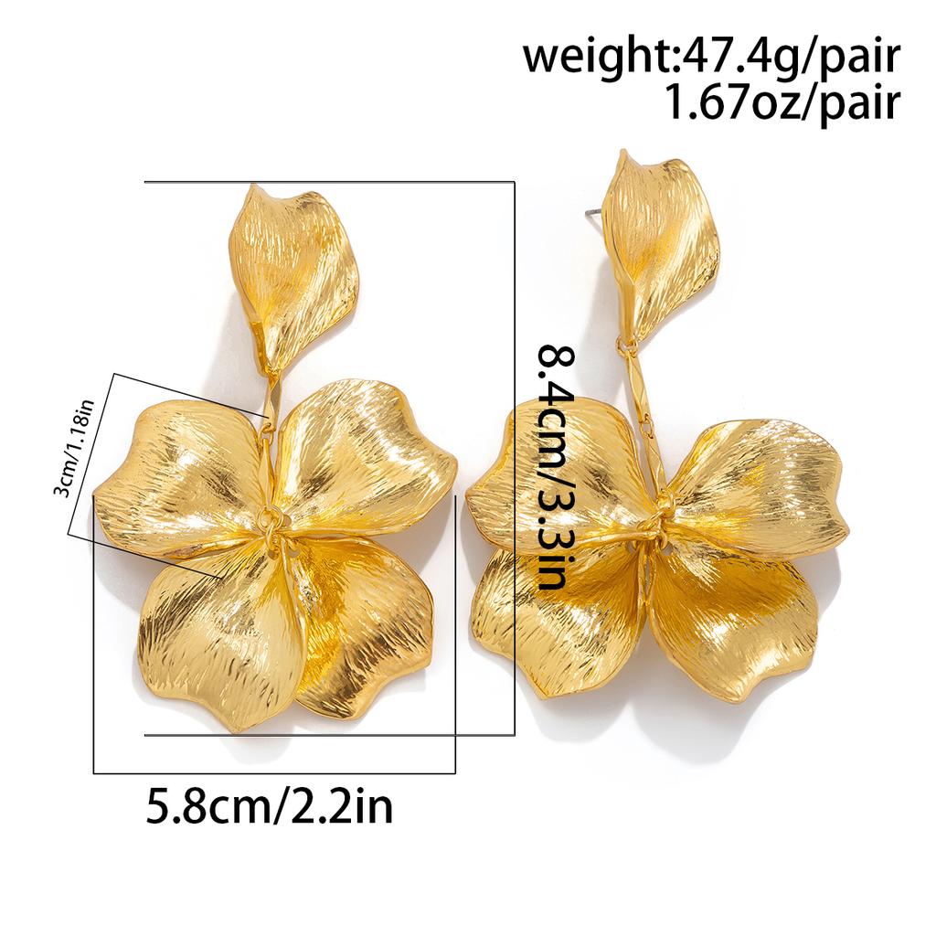 PuRui Gold Color Flower Long Drop Earrings For Women Elegant Zircon Girls Korean Style Dangle Earrings New In Party Accessories