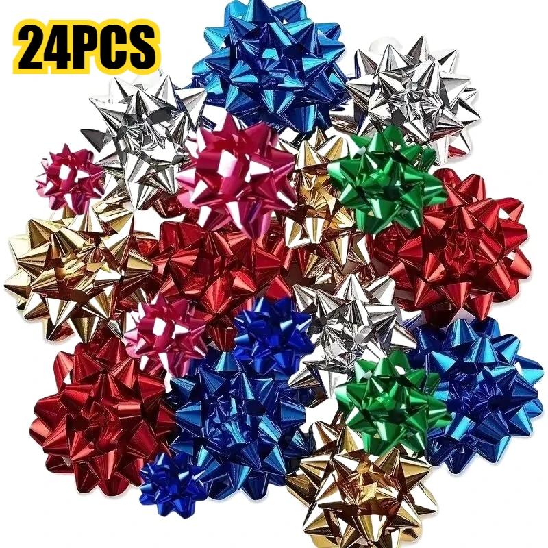 Small Star Bows Self-adhesive Star Flower Ribbon Star Bows for Holiday Christmas Birthday Party Decoration Gift Wrapping