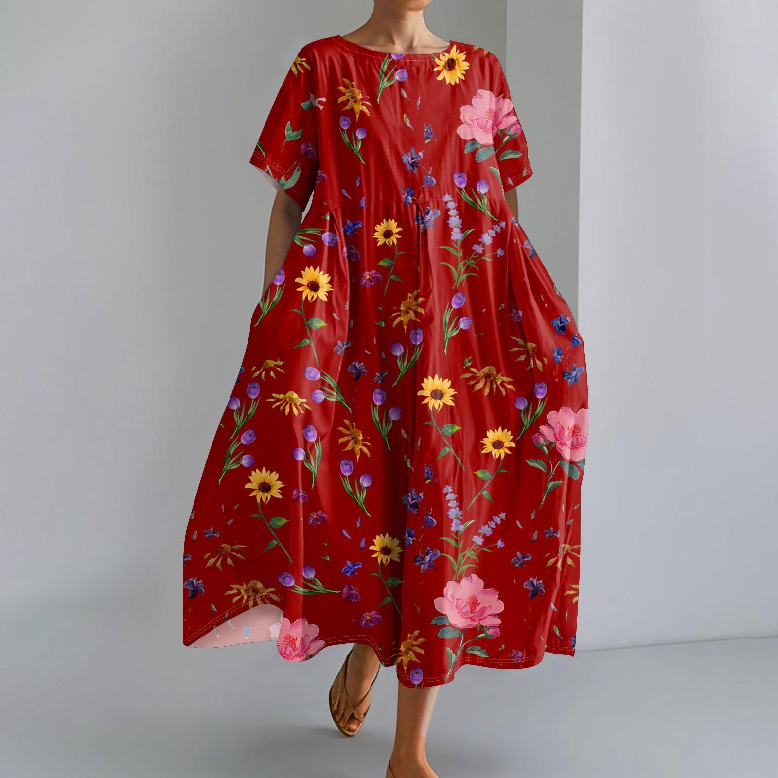 

Женское модное платье с круглым вырезом и короткими рукавами с градиентным принтом и свободным подолом XXXL