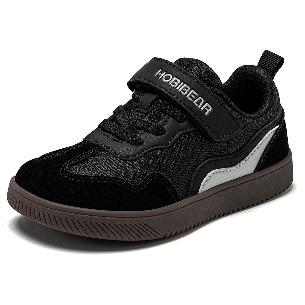 HOBIBEAR Kinder Weite Zehen Barfußschuhe Klettverschluss Minimalistische Sneaker Kunstleder Netz Retro Wanderschuhe für Großes Kind