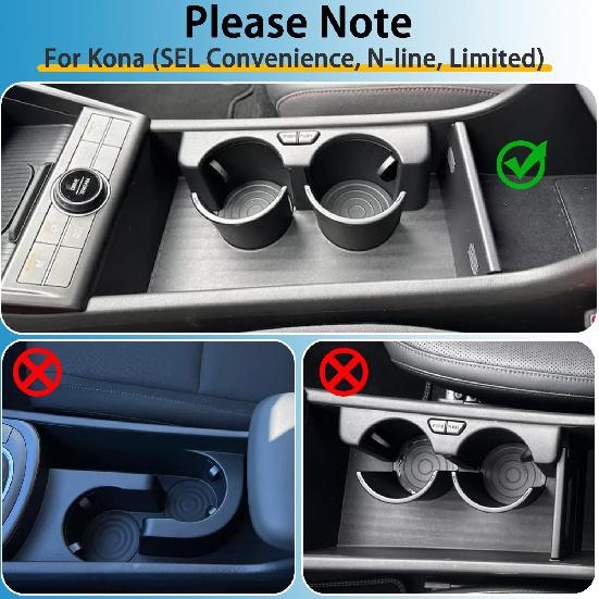Center Console Liner for Hyundai Kona Accessories (SEL Convenience, N-line, Limited) 2024 2025, Cup Holder Mat, Non-Slip Dust Interior, Rubber