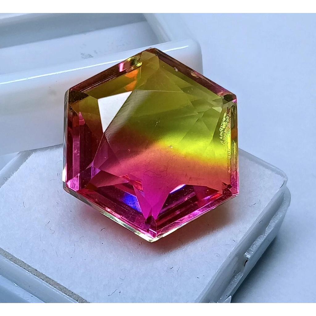 Natural Hexagon Tourmaline Bi-Color Fancy Cut 22+ Ct Stunning Gemstone