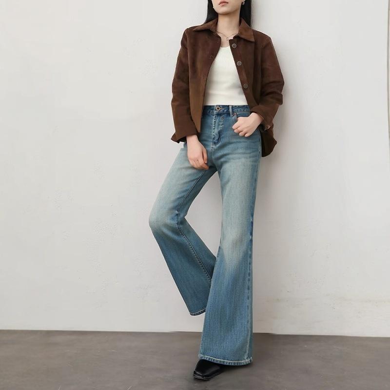 

Spring 2025 Blue Distressed Slimming Micro-Flare Jeans for Women 25