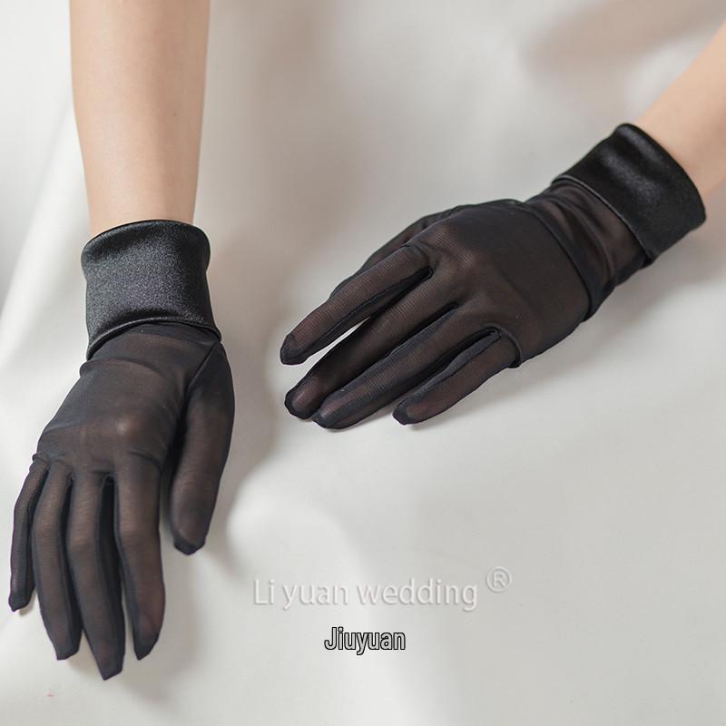 Elegant Black Satin Wedding Gloves for Brides - High Elasticity