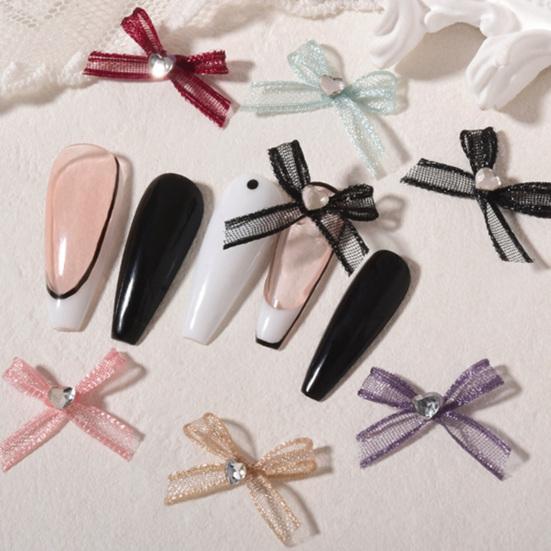 2Pcs Nail Ornaments Love-Heart Design Vivid Color Non-Fading Stylish Wide Application Show Charm Gauze Bow-knot