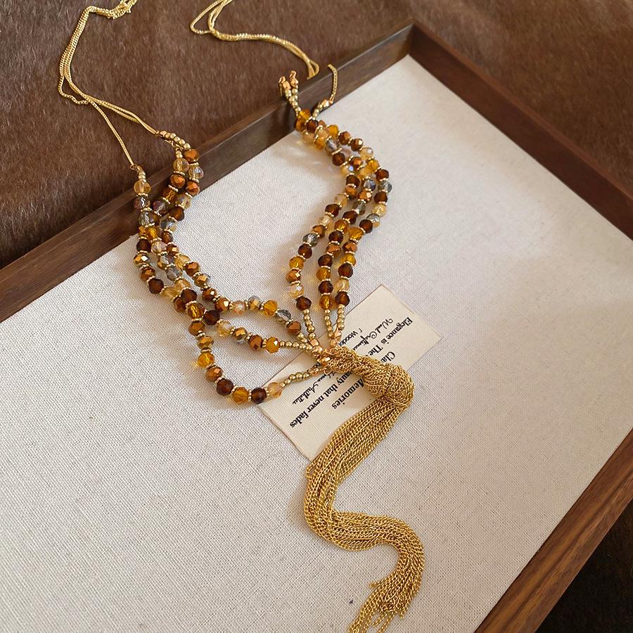 Богемная стеклянная бусина с кисточкой, цепочка для свитера, ожерелье - Ретро-праздничный стиль для женщин