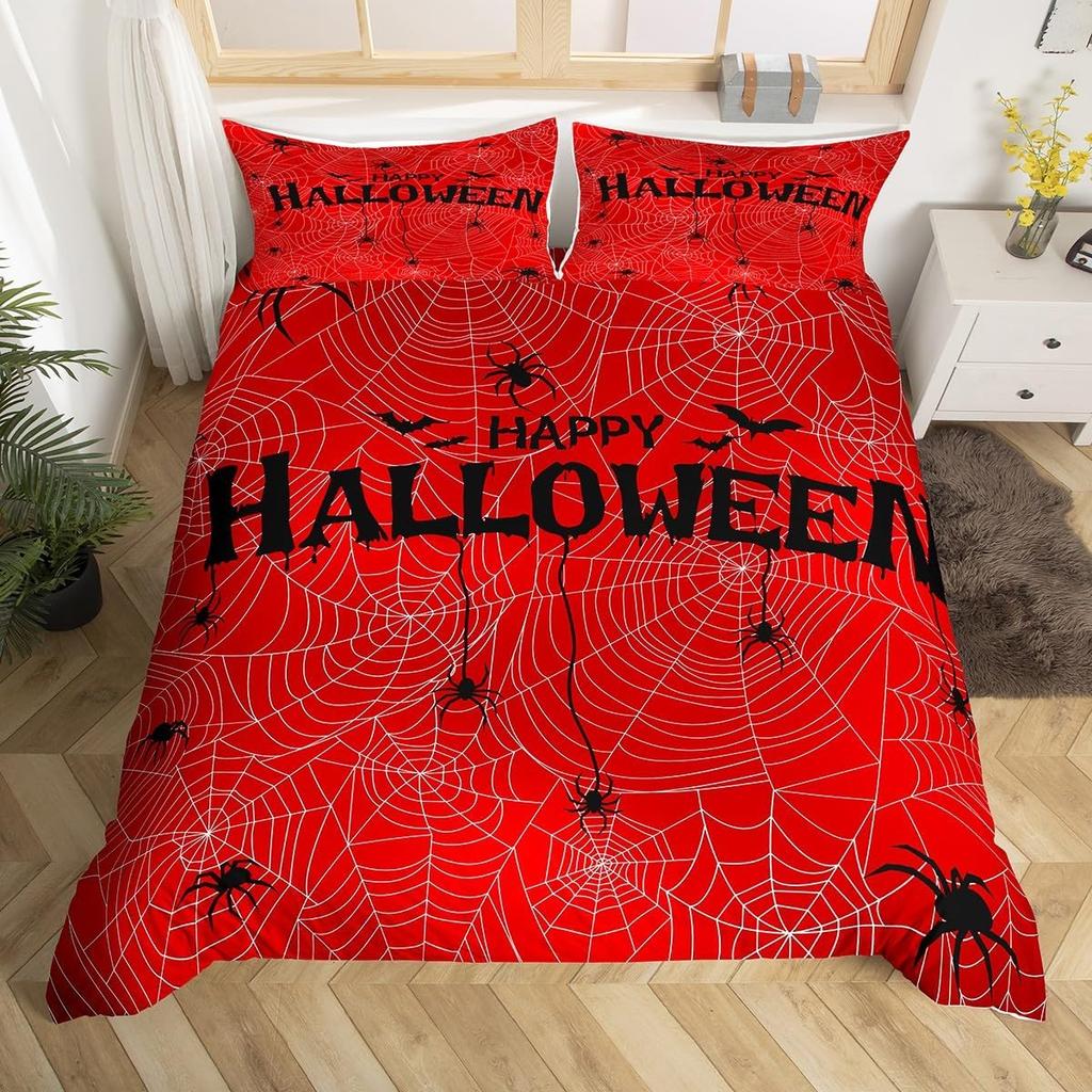 Comforter Happy Halloween Ghost Full Bedding Set For Boys Girl Spider Bat Black Cat Print Comforter Trick Or Treat Theme