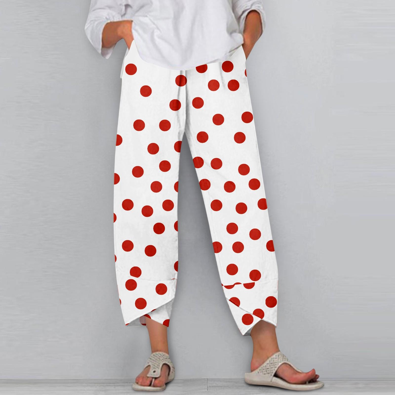 

Жіночі штани з кишенями повсякденні штани штани для жінок літні повсякденні широкі штани з еластичною талією з кишенями S червоний