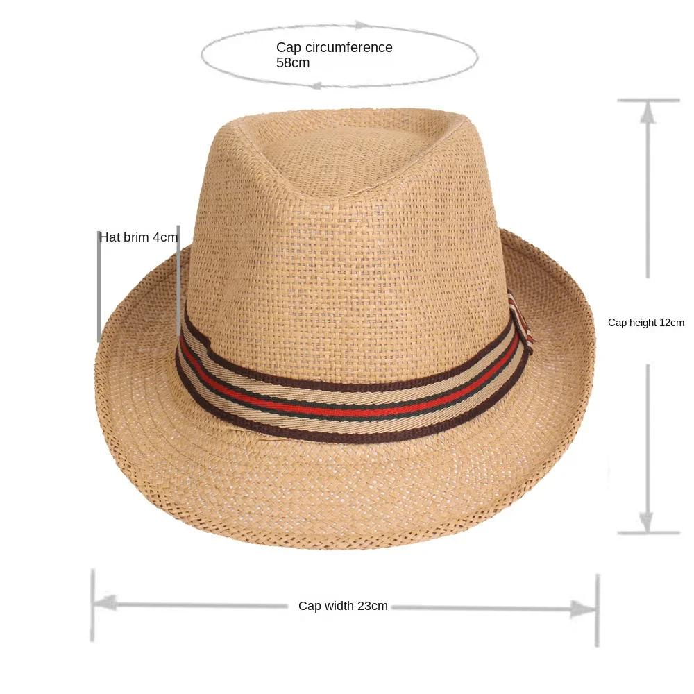 Men's Straw Hat - Summer Beach Sun Hat with Striped Ribbon, Solid Color Fedora & Cowboy Jazz Cap, Casual Gangster Style