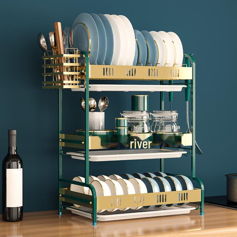 Égouttoir à vaisselle multifonction avec rangement pour bols et baguettes pour plan de travail de cuisine