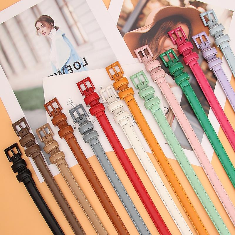 All-match Candy Color Small Women's Waistband High-end Thin Good-looking Belt with Alloy Pin Buckle Decoration for Dress Pants