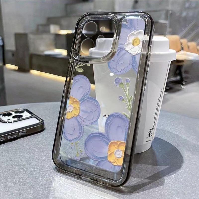 Blue Flower Oil Painting Phone Case for Apple iPhone 13, 14 Pro, 15 Pro, 16, 17 Pro Max iphone15pro