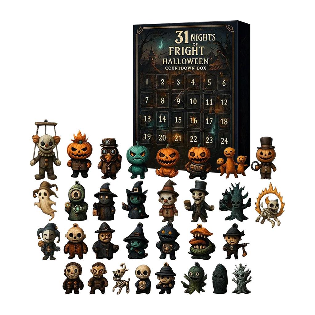 31 Nights Of Fright  Halloween Countdown Box With Figurines, Halloween Advent Calendar  Gift Box, Scary Doll Collectible Horror Figures, Hanging