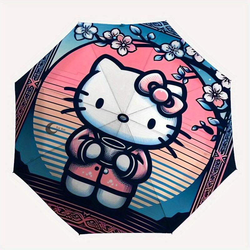 Hello Kitty,Floral Frame Automatic Folding Umbrella-Simple 8-Rib Design, Bright Cartoon Pattern, Durable Iron Frame, Suitable For Travel, Ou