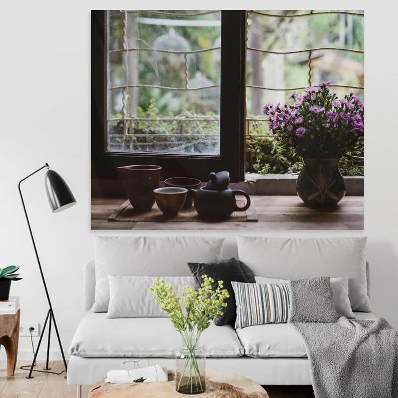 

Вид из окна Гобелен Теплый вид на кровать в общежитии Украшение для дома Настенный гобелен Спальня Гостиная Гобелен 100x75cm