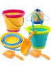 JOYFY 3 Packs Foldable Pail Bucket with Shovels Mesh Bag Collapsible Buckets Purpose for Beach Camping Gear Beach Party Fishing
