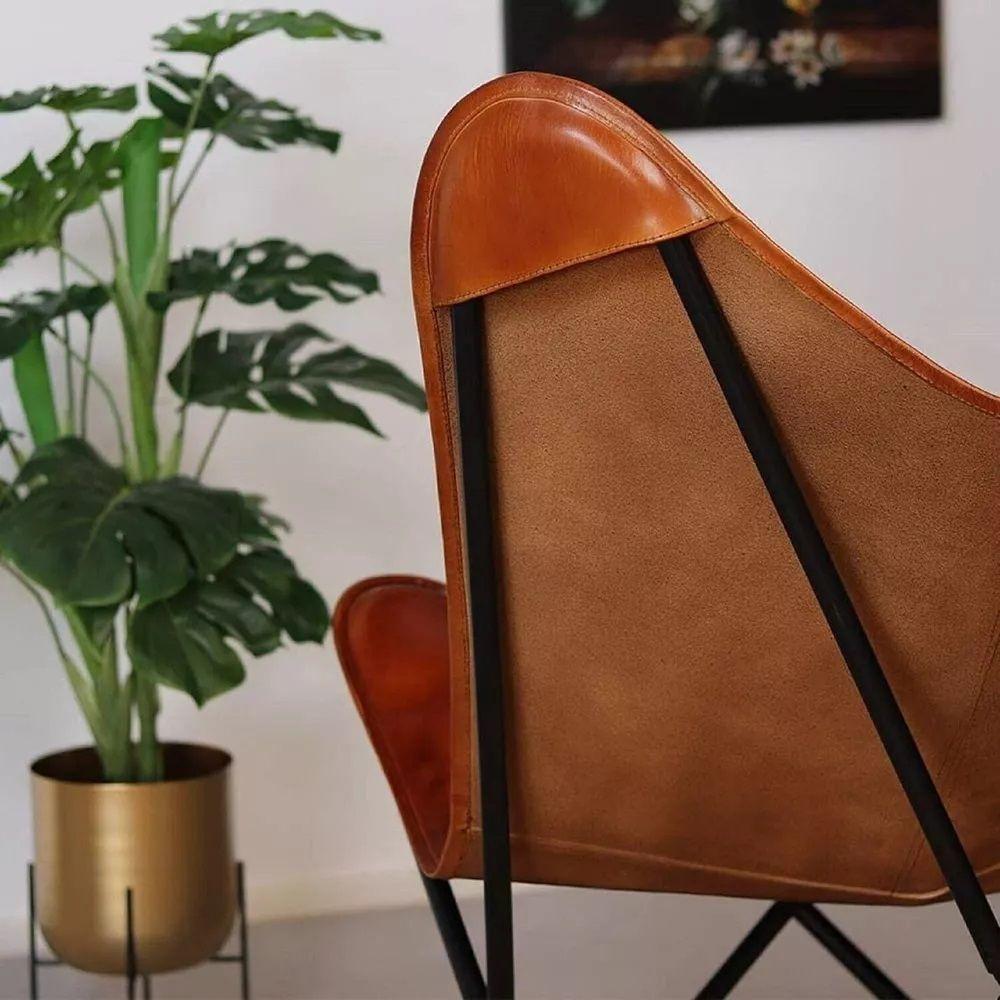 Brown Vintage Leather Arm Butterfly Chair Classy & Handmade Chair with Stand