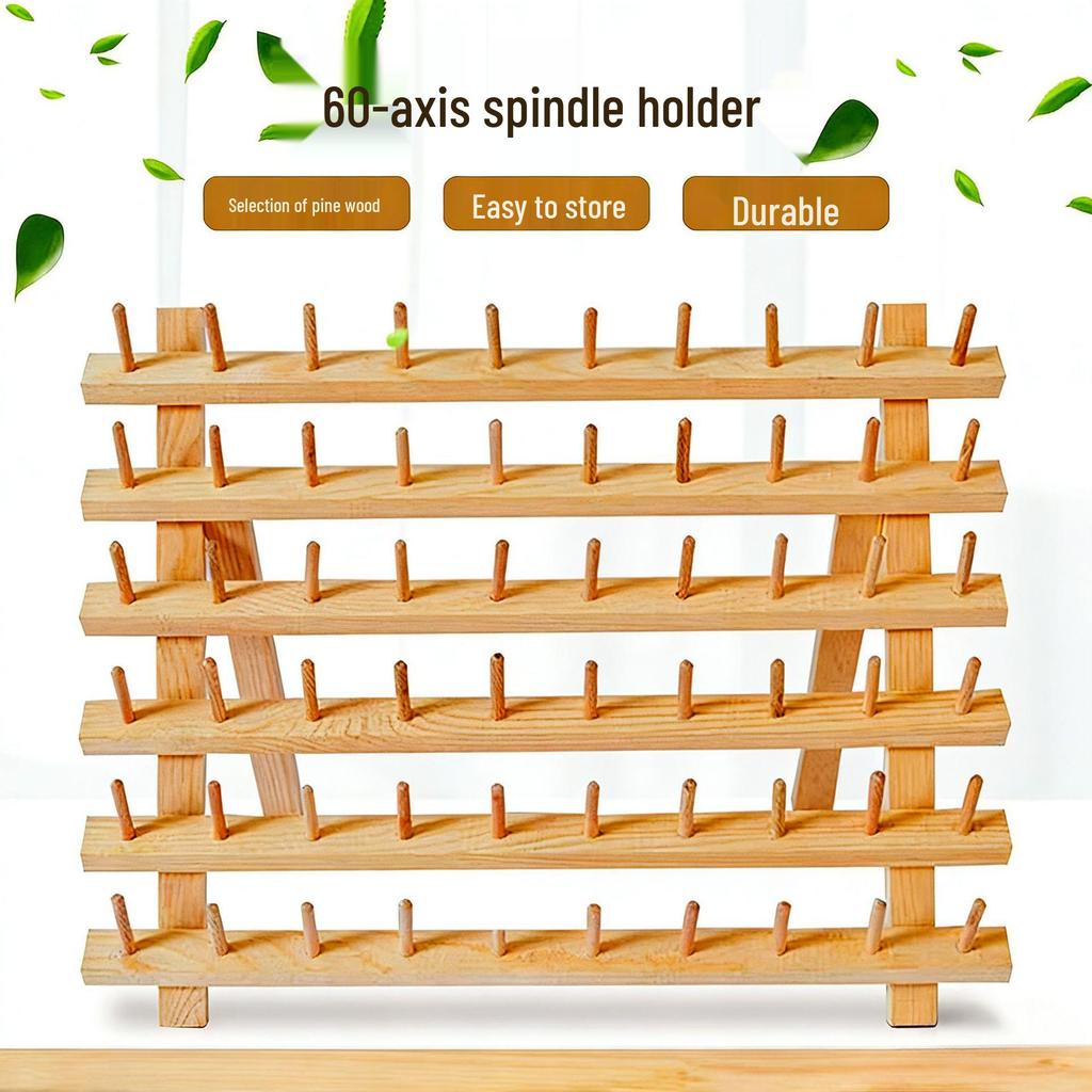 Wooden Sewing Bobbin & Thread Holder Rack with Thread Ball/Coil Storage for Wig Stand