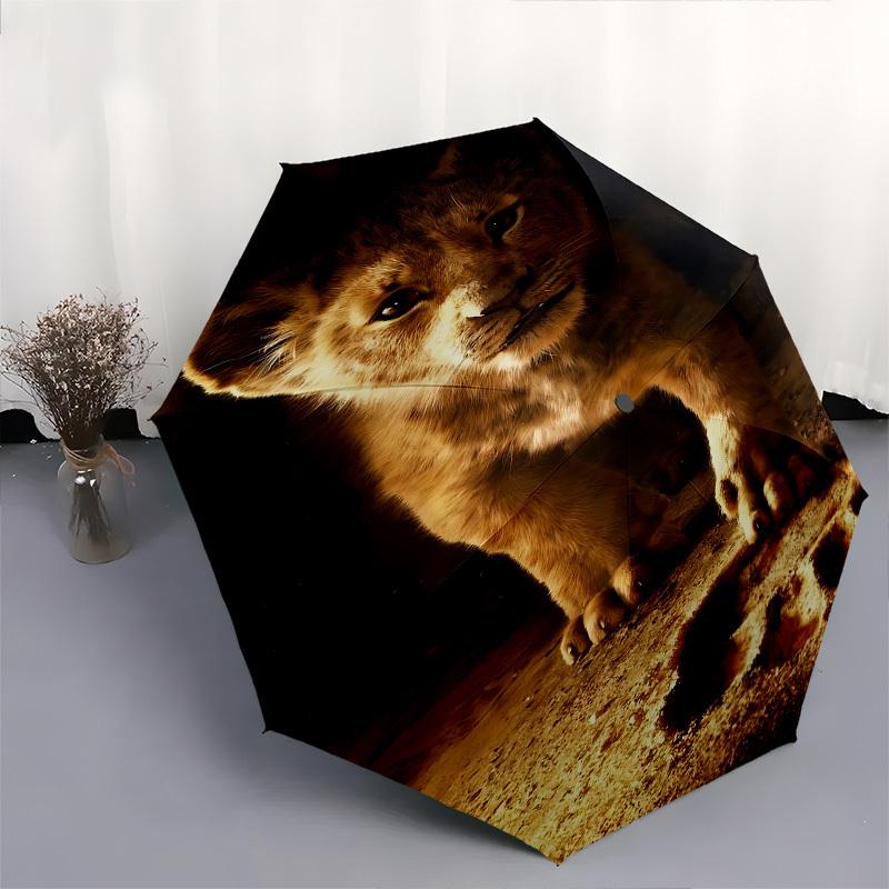 Lion King Cub Footprint Themed Automatic Opening and Closing Umbrella, Brightly Colored 8-rib Portable Umbrella, Suitable for Men and Women, A Perfect