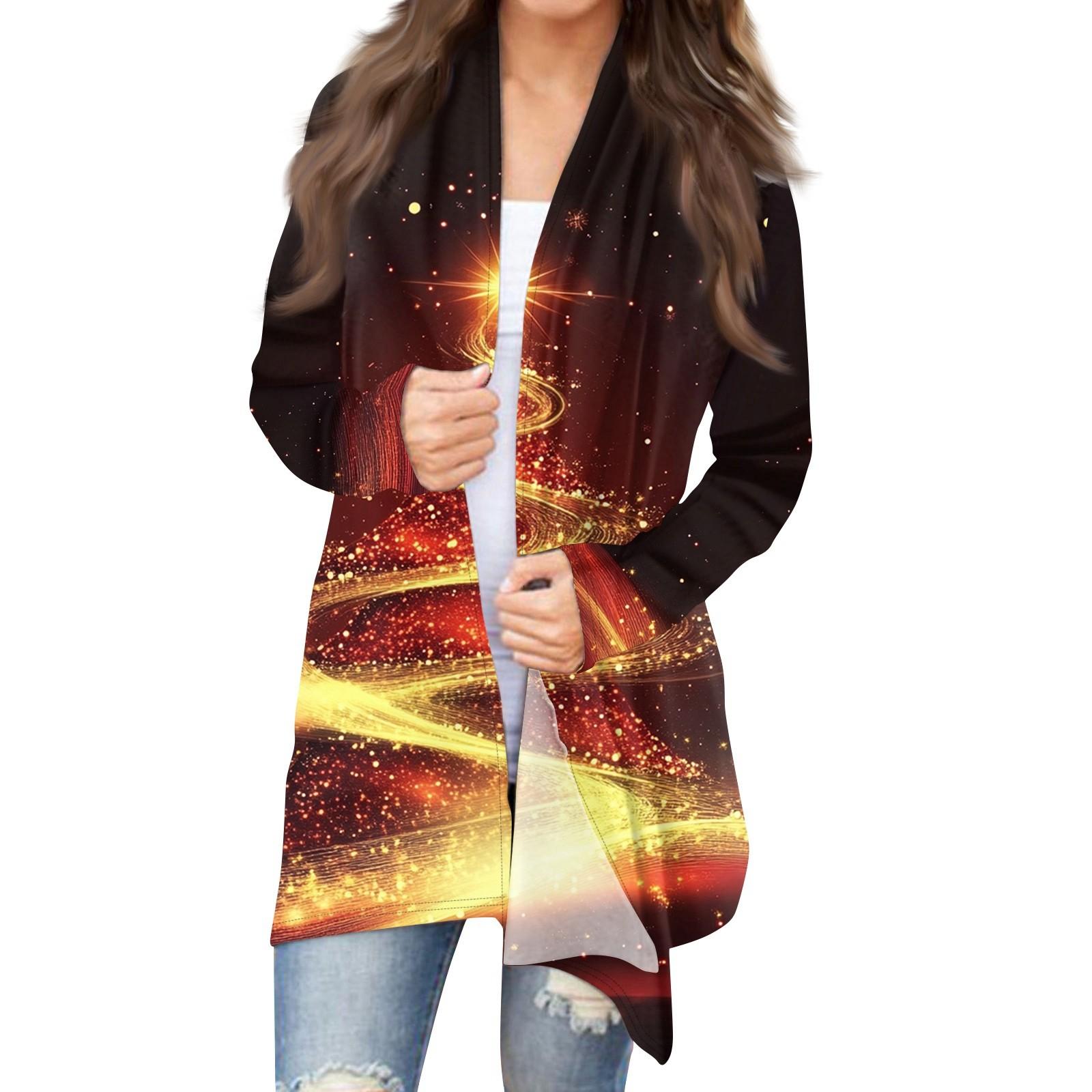 

Жіноча модна куртка з різдвяним принтом, повсякденний кардиган з довгим рукавом S помаранчевий