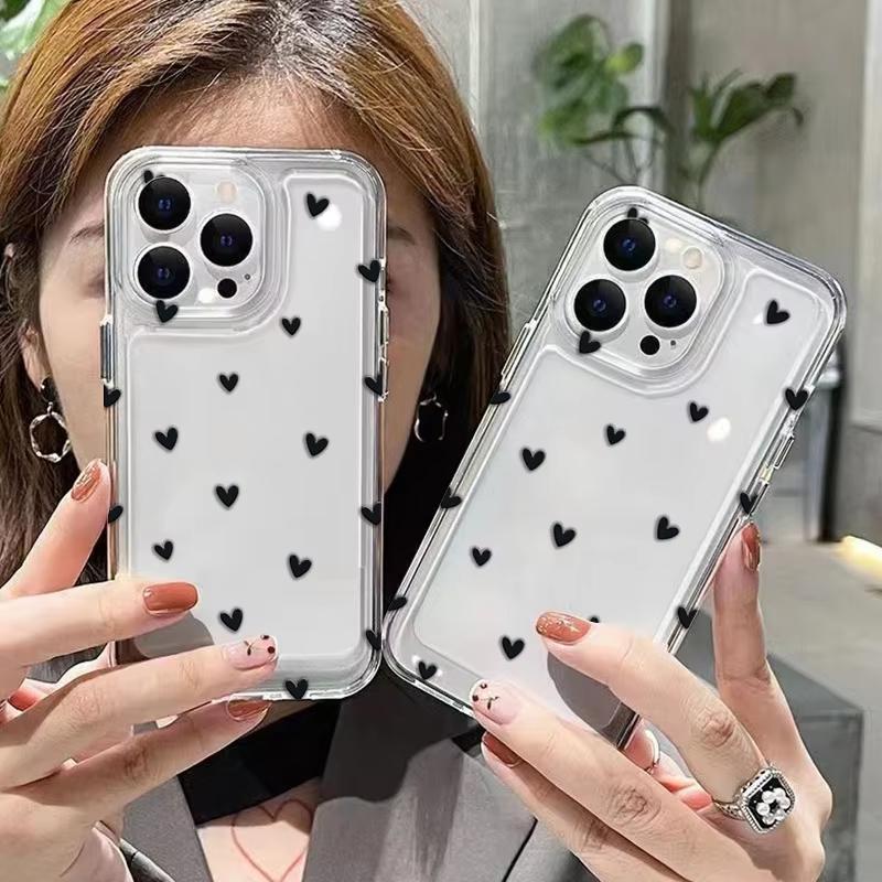 Black Heart Graphic Soft TPU Silicone Transparent Phone Case For iPhone 17 14 13 15 16 Pro Max 16E 12 11 16 Plus 17 Air Cover