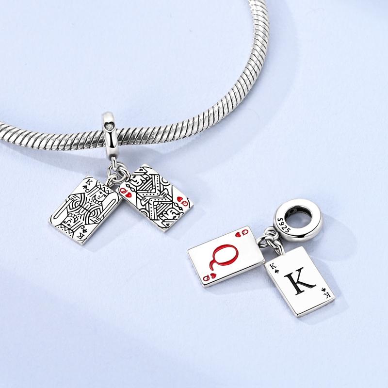 Playing Cards Charms Bead Copper Spades K Hearts Q Dangle Pendant Fit Bangle Bracelet Necklace Diy Jewelry