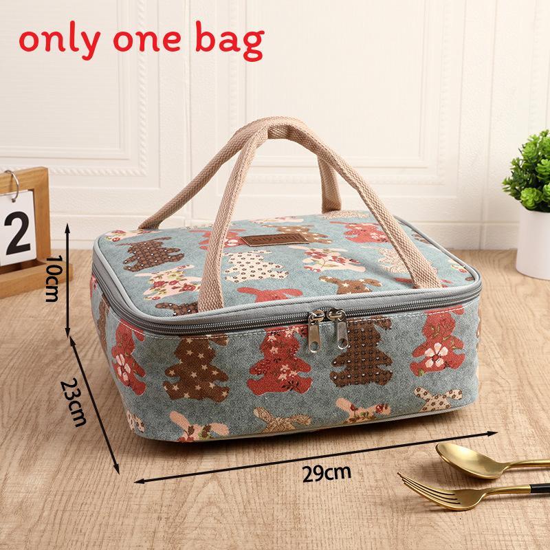 Insulated Canvas Lunch Tote Bag With Thickened Food Container For Students And Office