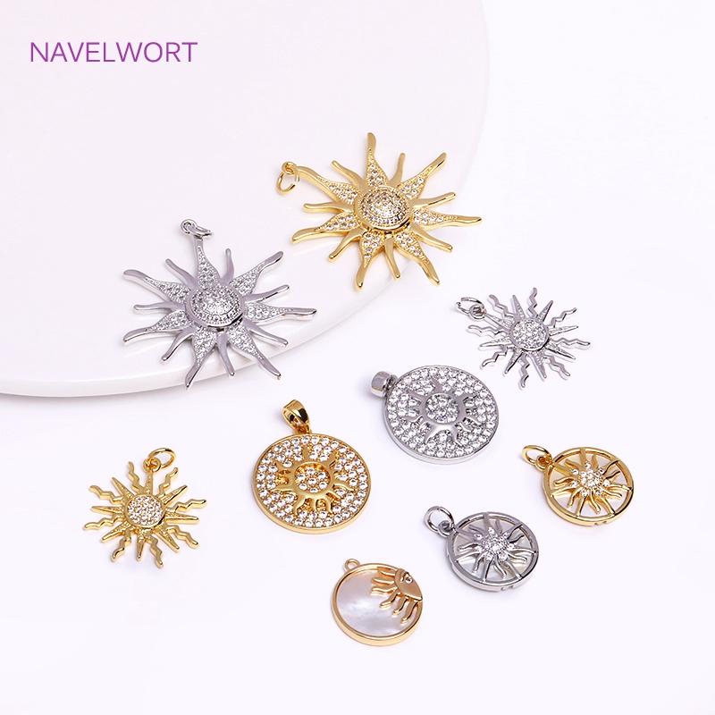 18K Gold Plated Brass Charm,Round Sun Charm For Necklace Making Findings,Inlaid Zircon Sun Pendant,Jewelry Charm,DIY Accessories