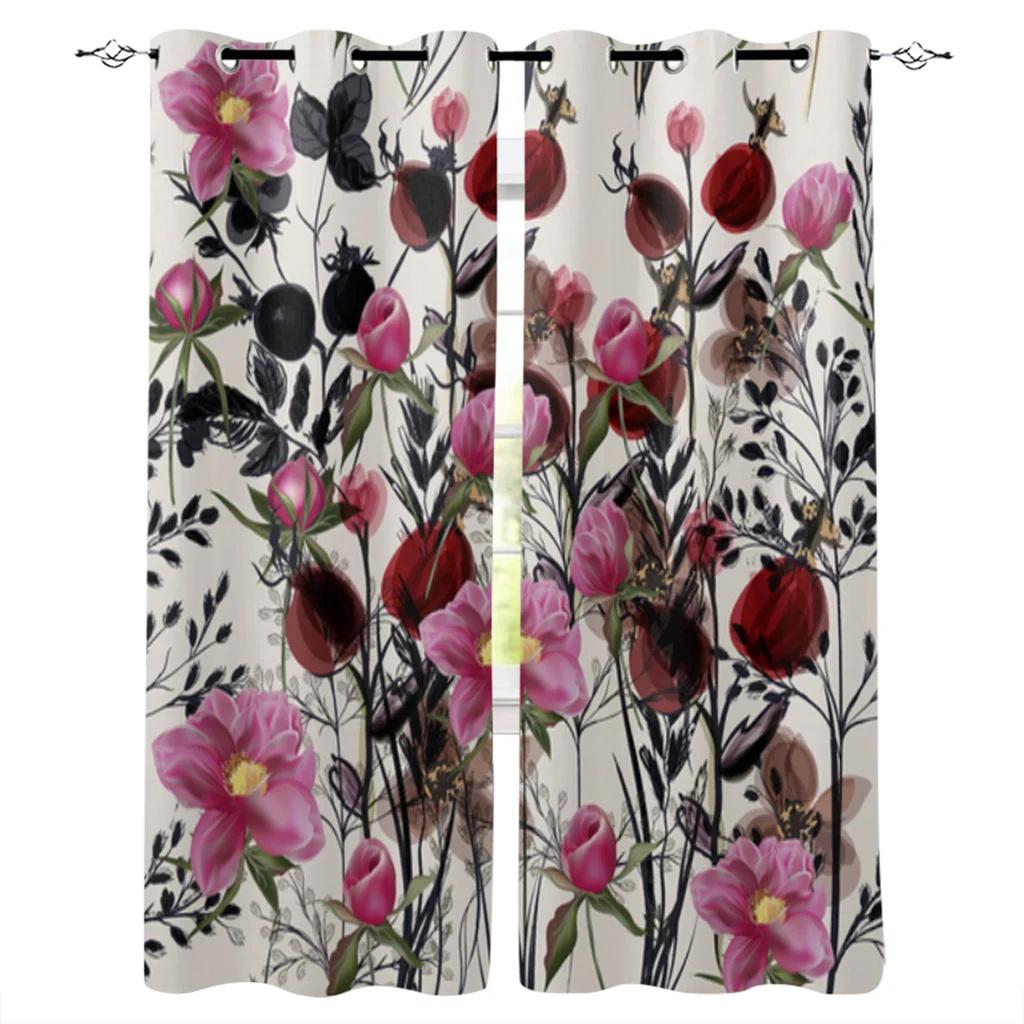 Retro Floral Tile Pattern Windows Curtains Living Room Bedroom Kitchen Curtains For Children Room Decor Curtains