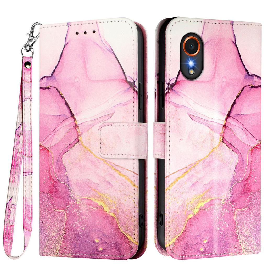 For Samsung Galaxy Xcover7 Case with Strap Marble Pattern Leather Phone Cover Card Holder