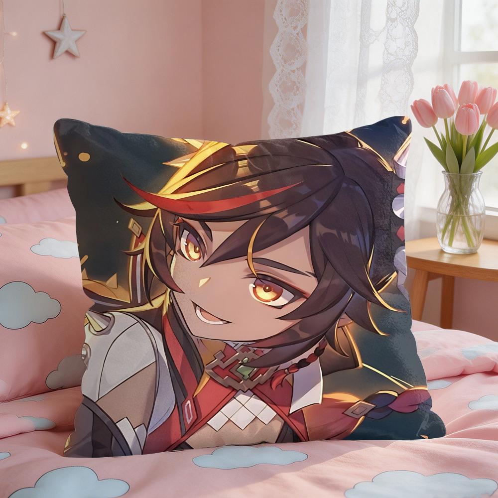 Xinyan Genshin Impact Cushion Cover Square Short Plush Pillow Case Living Room Sofa Home Decor Funda X