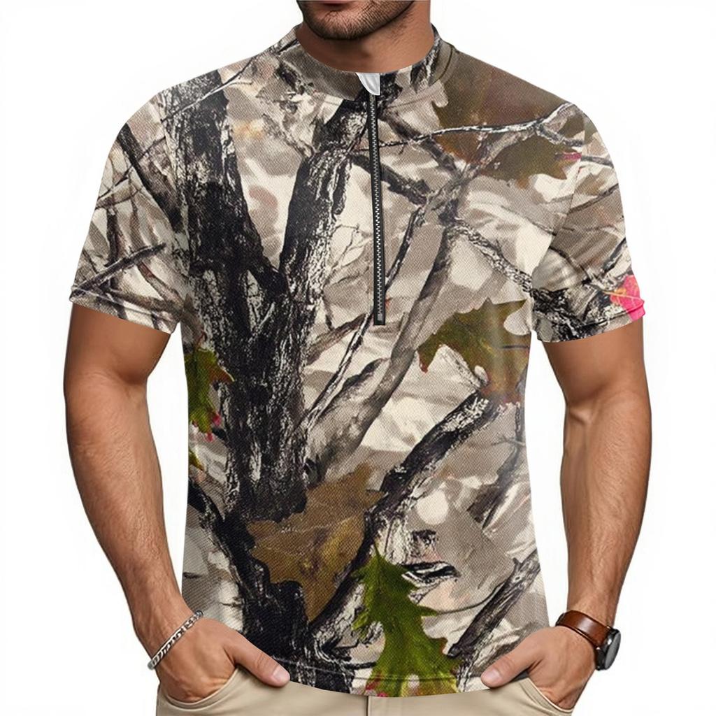 Men's Short Sleeve Cycling Jersey Half Zip Breathable Quick Dry Lightweight Round Neck Sports Shirt for Outdoor Activities