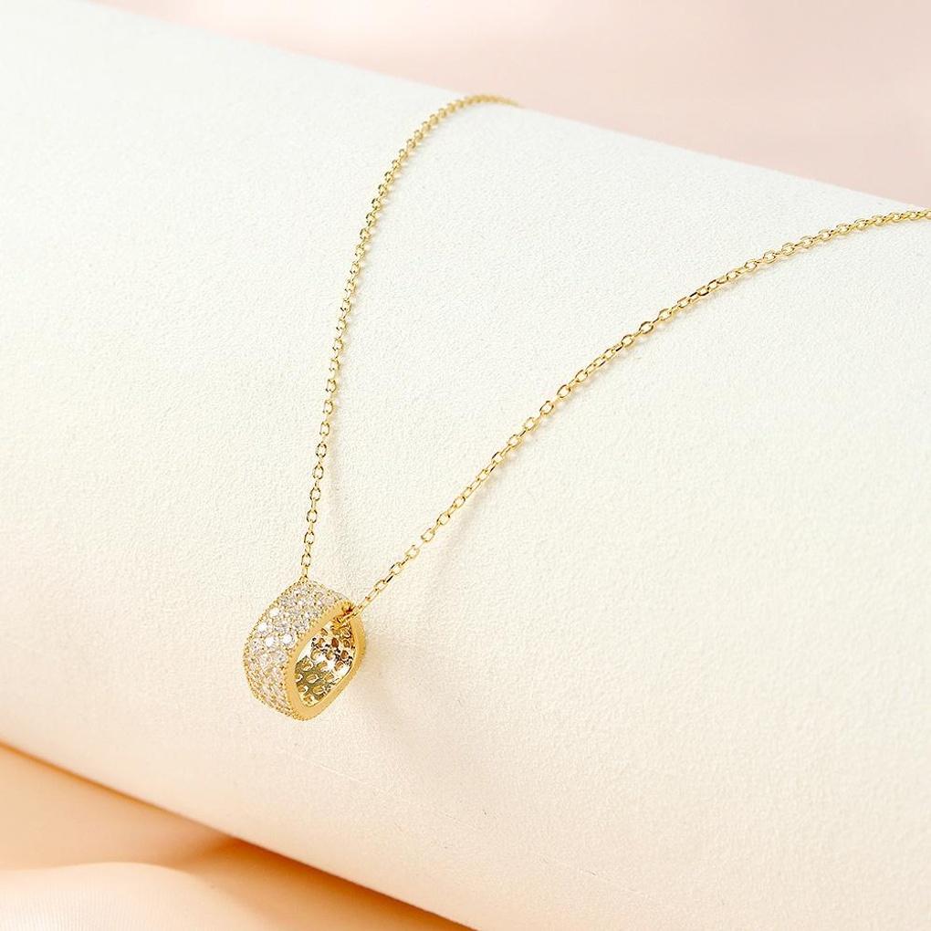 925 Silver Gold Plated Square Cubic Ring Necklace