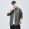 Heavy Washed Cotton Japanese Retro Trendy Brand Loose Casual Shirt Jacket Army Green Dark Gray Jujube