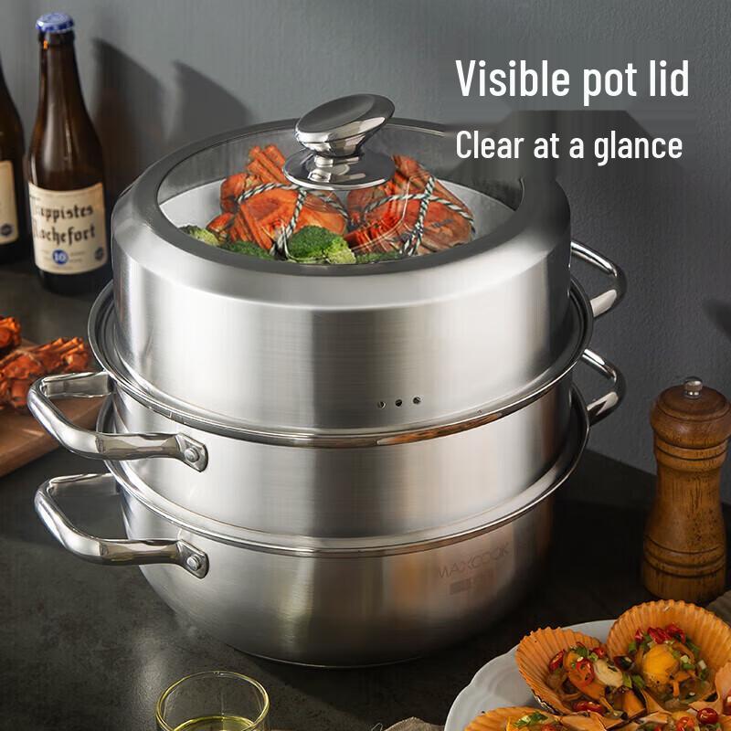 Meichu 304 Stainless Steel 2-Layer Steamer Hotpot 28CM