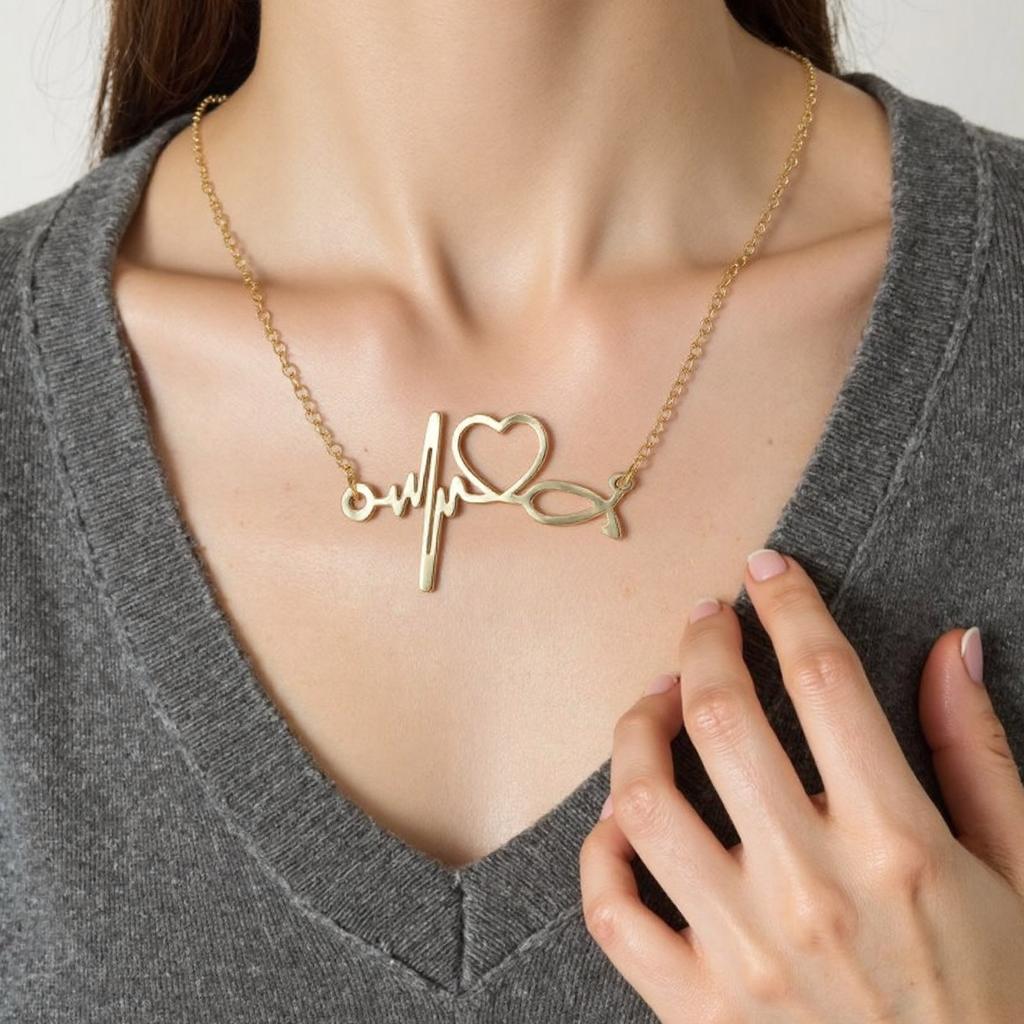 Minimalist ECG Heartbeat Design Clavicle Chain Stainless Steel Pendant Necklace for Hospital Enthusiasts and Gift