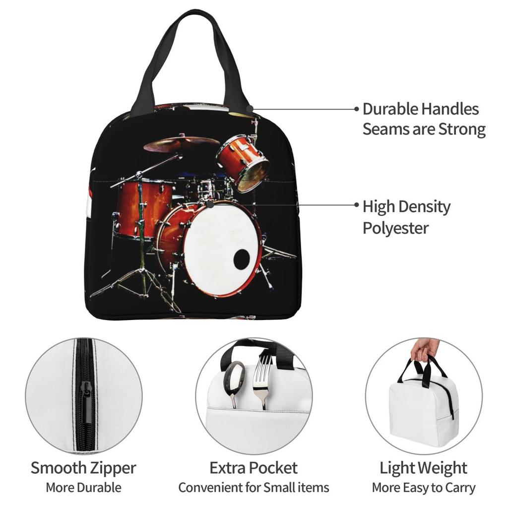 Drum Kit Insulated Lunch Bag for Women Office Cooler Thermal Food Box Tote Portable Lunch Boxes Container