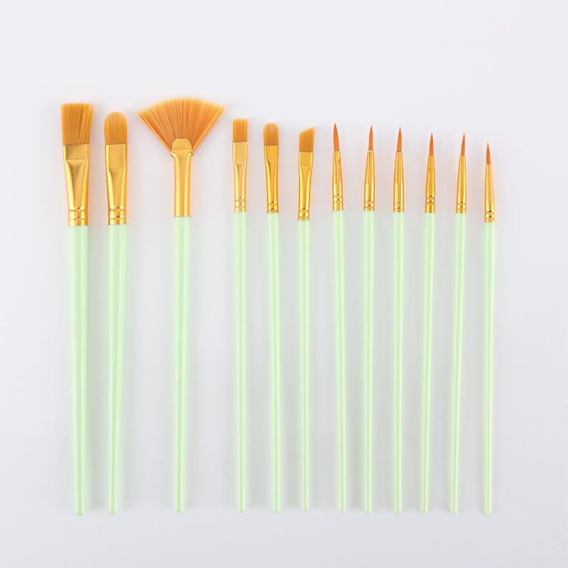 12-Piece Nylon Bristle Brush Set for Gouache, Acrylic, and Watercolor - Children's DIY Painting