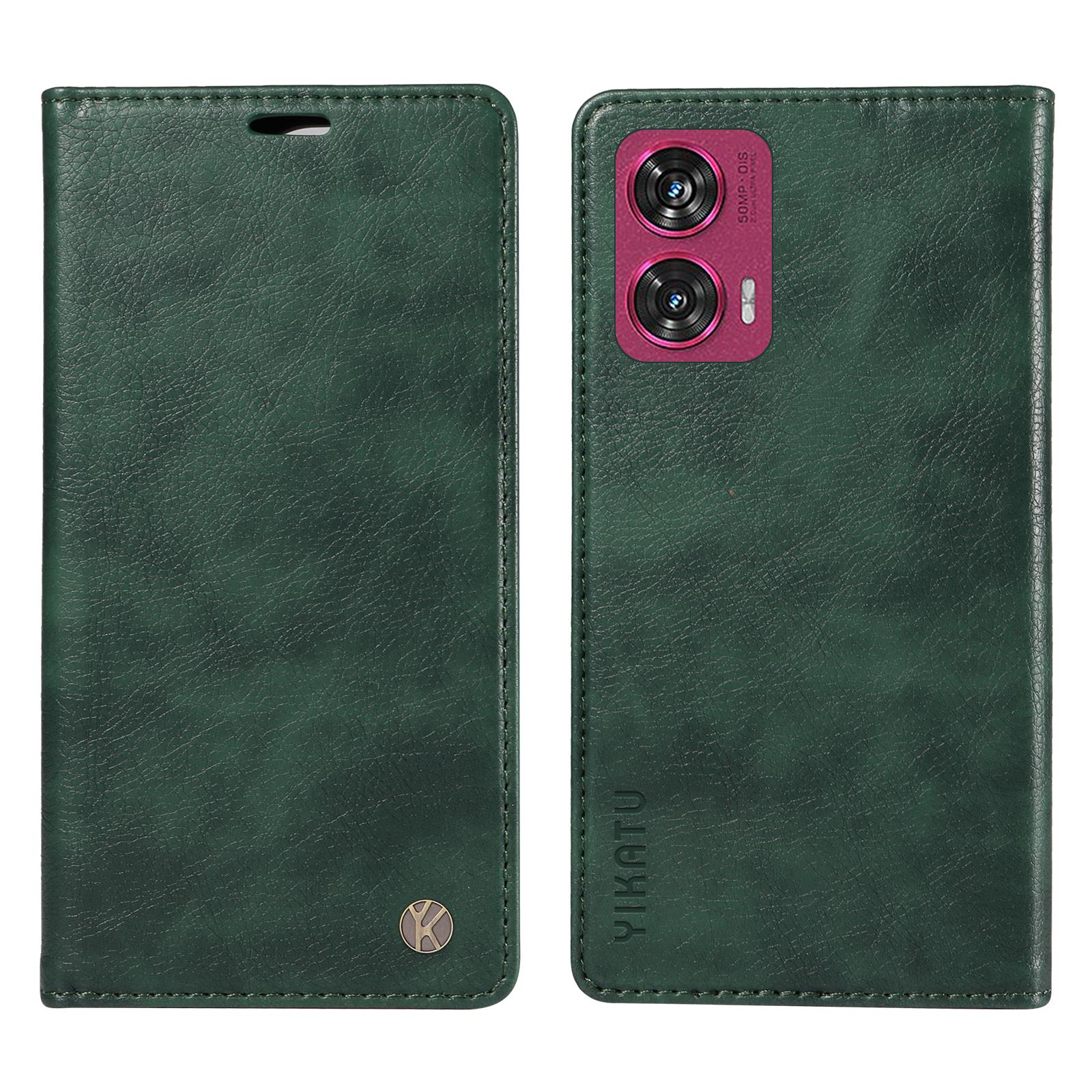 

YIKATU YK-006 Чехол для Motorola Edge 50 Fusion 5G, кожаный кошелек с текстурой личи Green