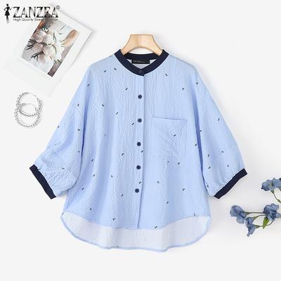Damen Lässig Rundhals Sommer 3/4 Ärmel Locker Print Bluse