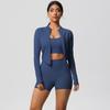 High Waisted Brushed Tight Pocket Yoga Suit, Cloud Sensing Quick Drying Exercise Three Piece Set, Outdoor Leisure Running Fitness Set, Women'S