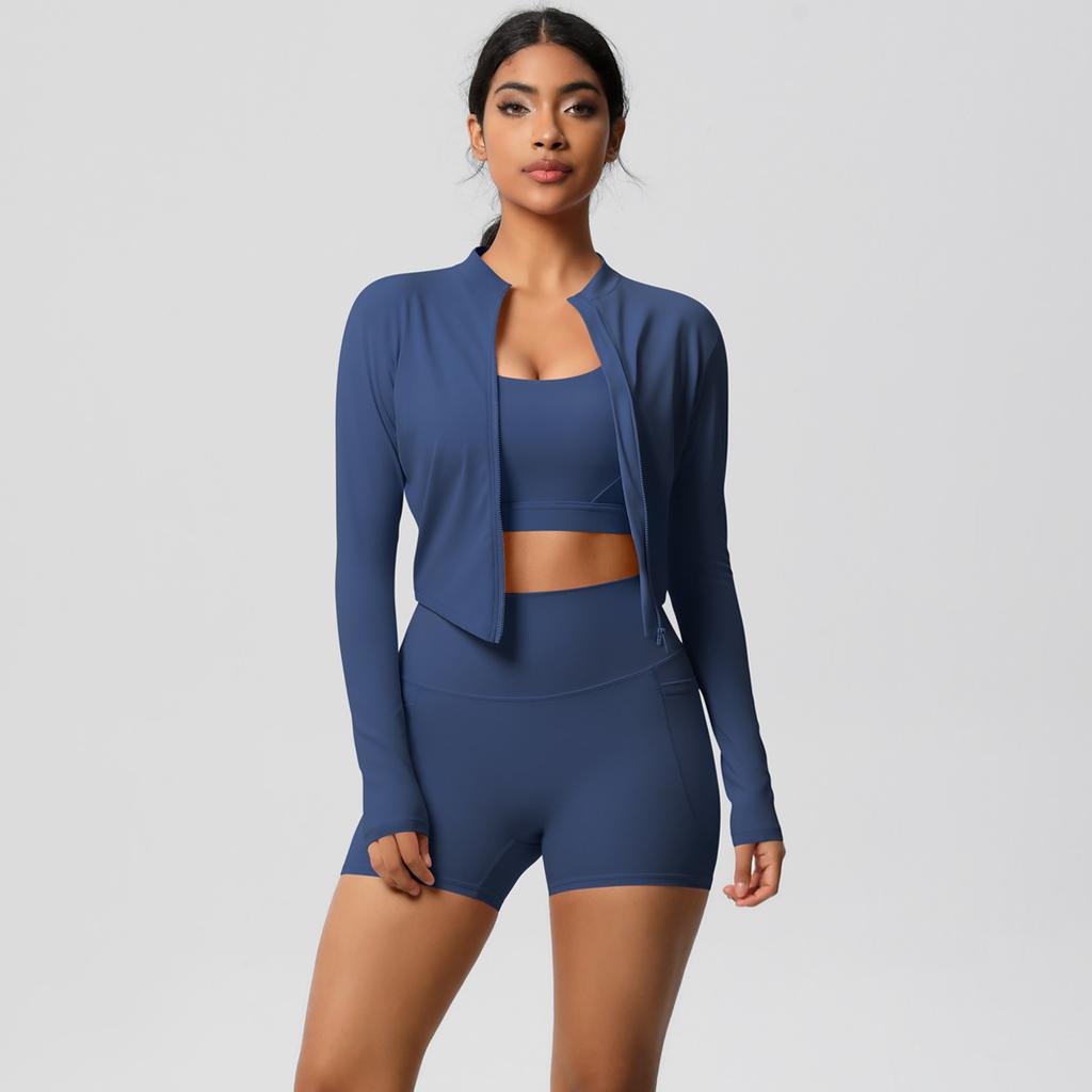High Waisted Brushed Tight Pocket Yoga Suit, Cloud Sensing Quick Drying Exercise Three Piece Set, Outdoor Leisure Running Fitness Set, Women'S