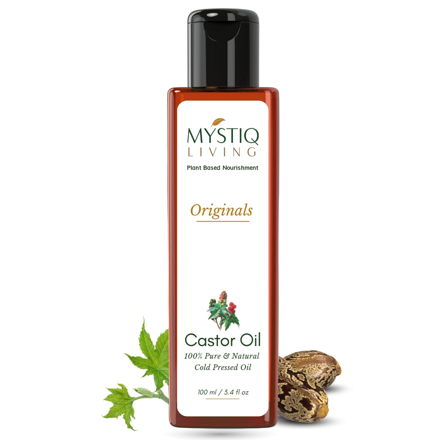 Mystiq Living Castor Oil for Hair Growth, Eyebrow Growth, Skin Care, Moisturising Dry Skin, Nails | Cold Pressed, 100% Pure & Natural - 100 ML