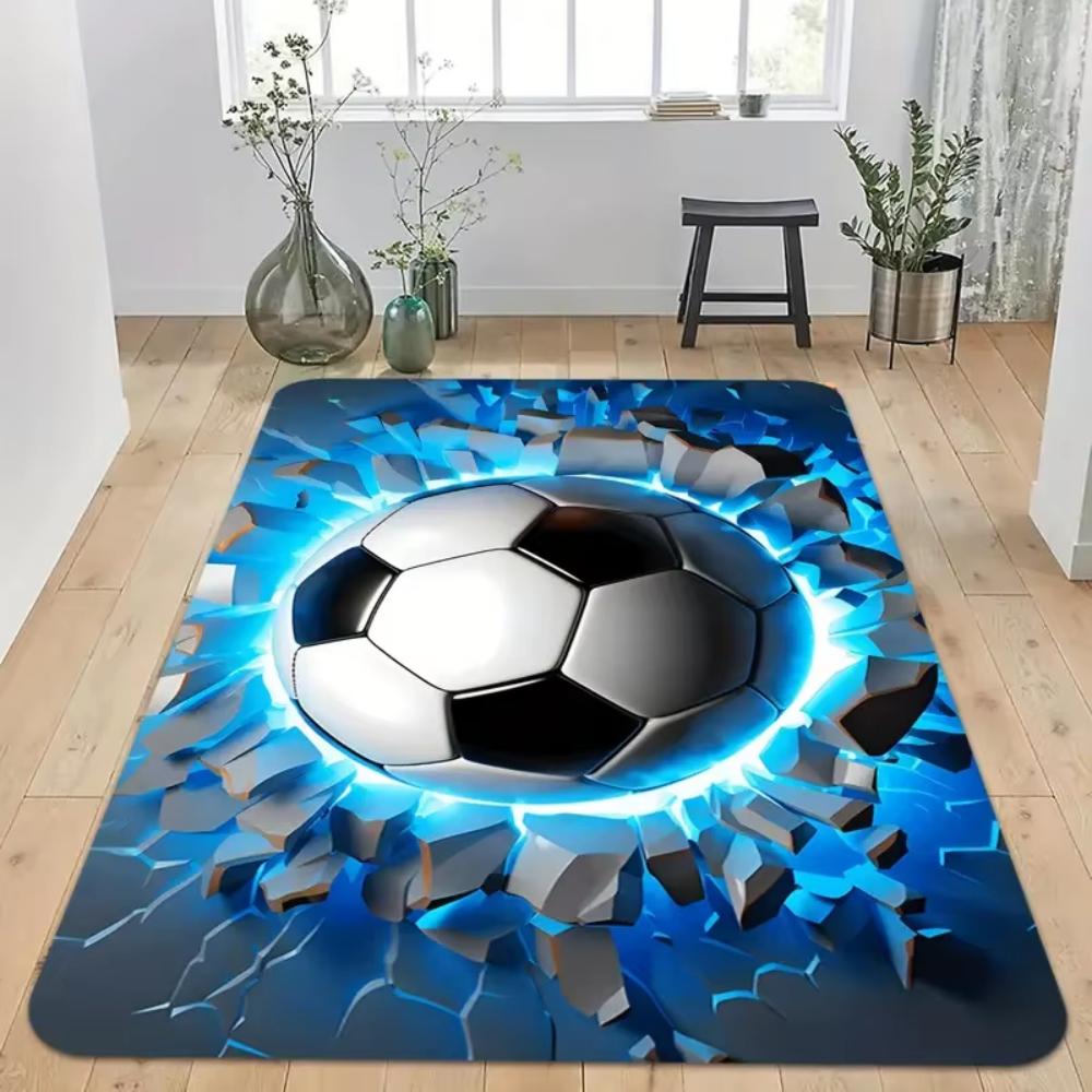 3D Ball Soccer Carpet Living Room Floor Mat NonSlip Bedroom Doormat 2D Flat Print Home Hallway Area Decor Rug Kids Play Area Rug