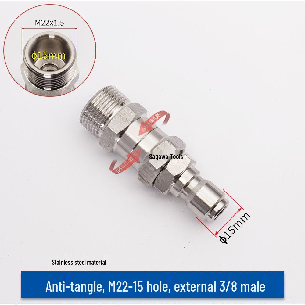3/8" Anti-Tangle High-Pressure Washer Rotating Water Gun Connector, Stainless Steel, M14/M18/M22.