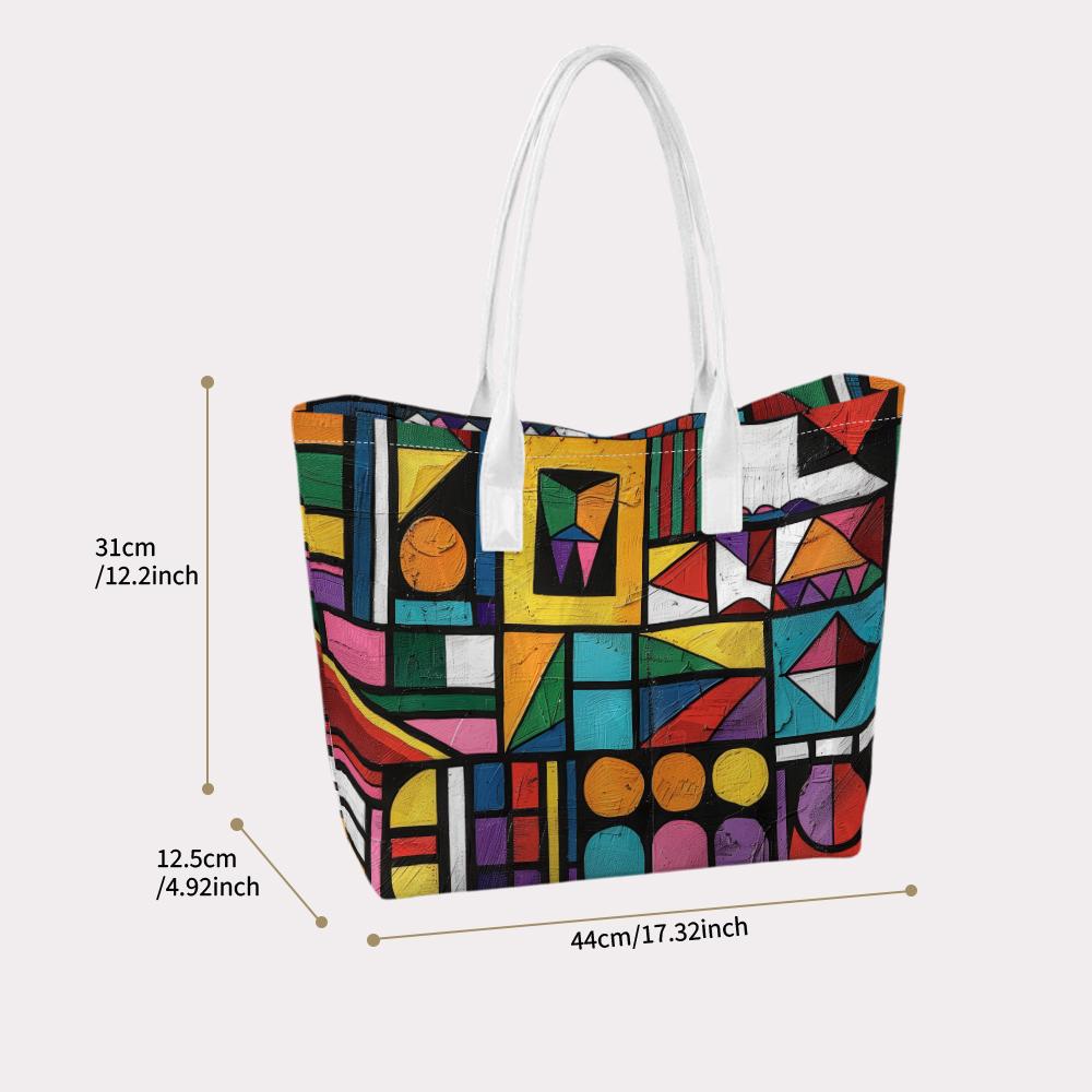 Colorful Geometric Art Tote Bag Casual Large Capacity Daily Top Handle Shoulder Handbag for Women Outdoor Shopping Travel