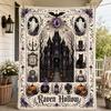 Gothic Haunted Mansion Quilt Blanket, Victorian Halloween Bed Throw