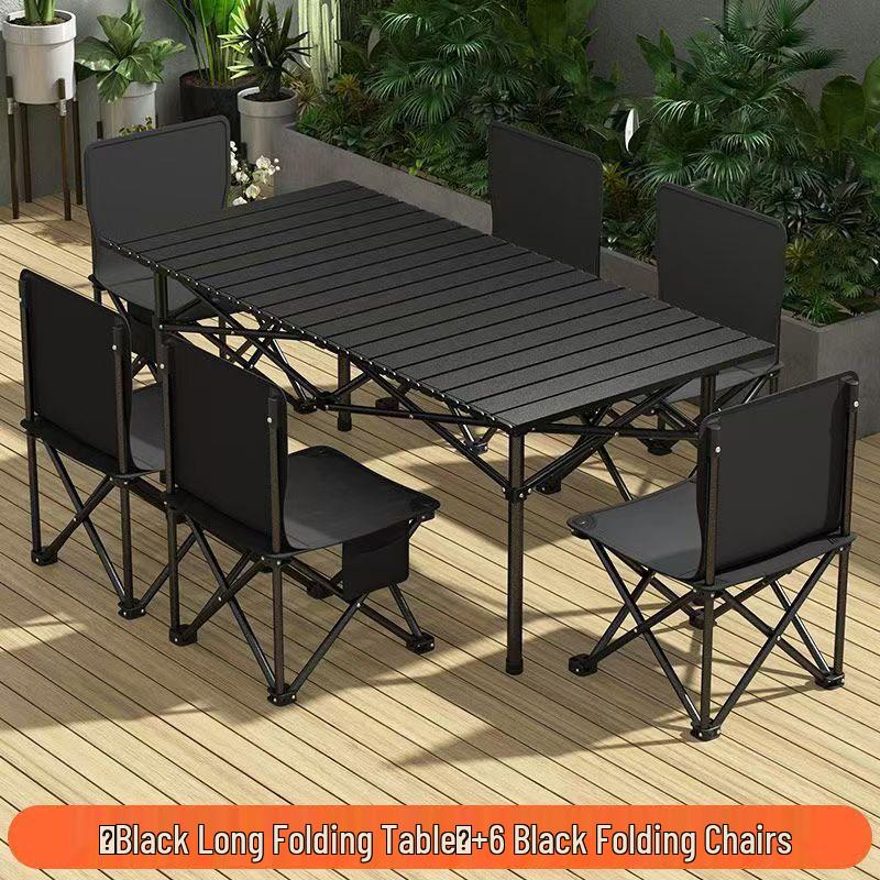 Draagbare Opvouwbare Camping Tafel & Stoelen Set met Roltafel en Visstoel